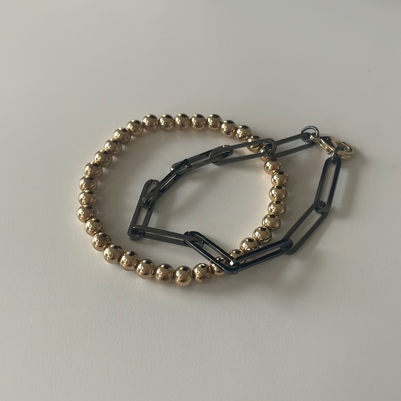 2 Pack Bracelet Bundle from Express: Gold Beaded & Dark Grey Paperclip Bracelets - Picture 2 of 6